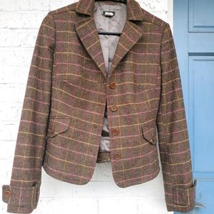 J Crew Brown Wool Plaid Schoolboy Blazer